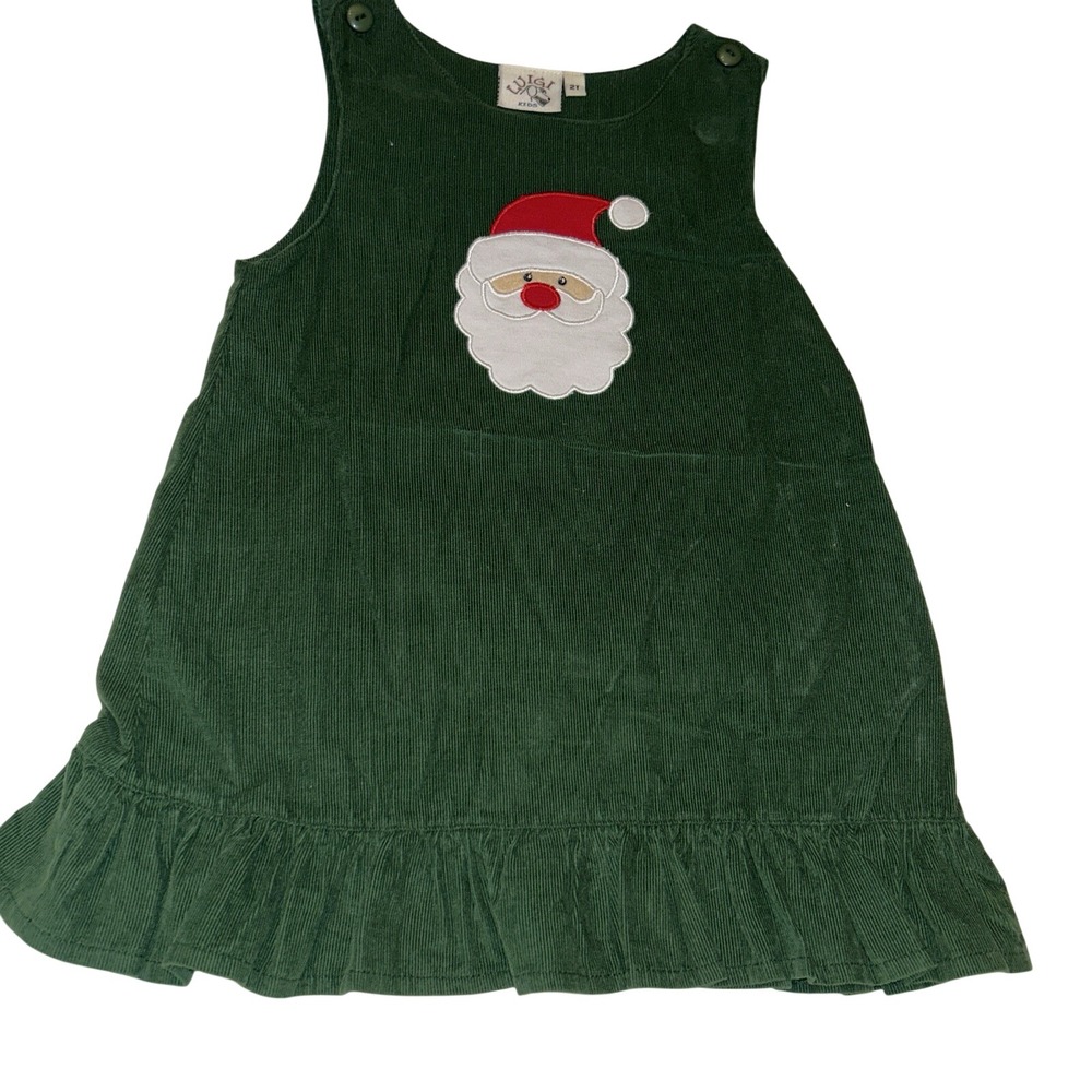 Luigi Kids Green Corduroy Santa Claus Jumper Dress Toddler 2T Christmas Holiday